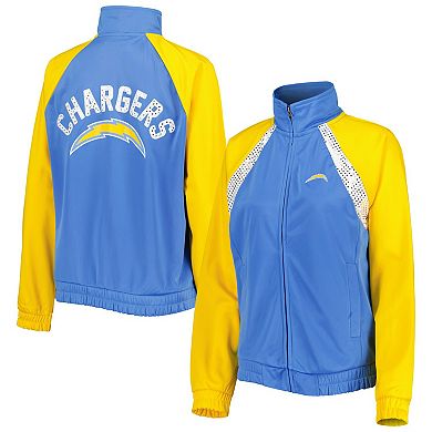 Women's G-III 4Her by Carl Banks Powder Blue/Gold Los Angeles Chargers Confetti Raglan Full-Zip Track Jacket
