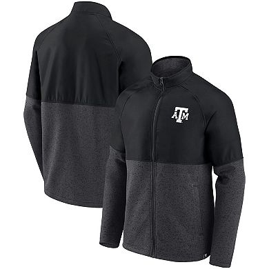 Men's Fanatics Branded Black/Heathered Charcoal Texas A&M Aggies Durable Raglan Full-Zip Jacket