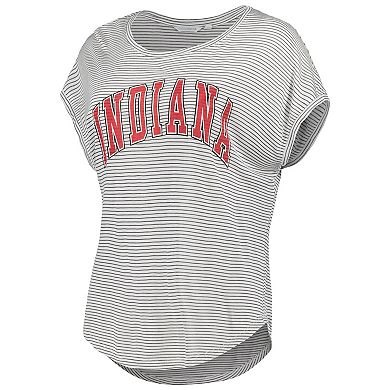 Women's White/Charcoal Indiana Hoosiers Day Trip Striped Scoop Neck T-Shirt