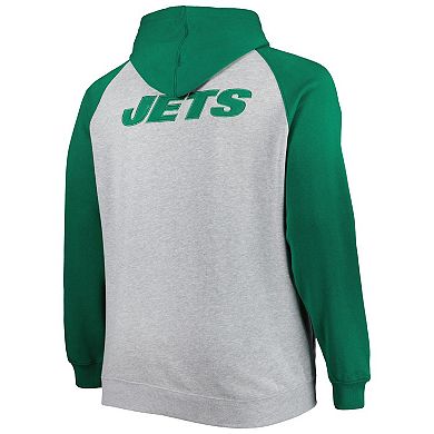 Men's Heather Gray New York Jets Big & Tall Fleece Raglan Full-Zip Hoodie Jacket