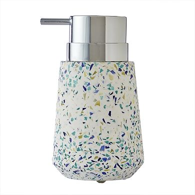 SKL Home Colorblock Striped Hand Towel & Good Vibes Speckled Terrazo Soap Pump Set