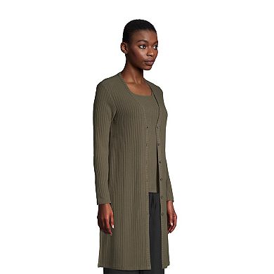 Women's Lands' Brushed Wide Rib Cardigan and Tank Top Top Set