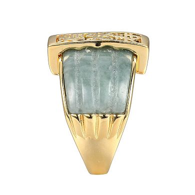 18k Gold Over Sterling Silver Green Jade & Lab-Created White Sapphire "Good Fortune" Ring