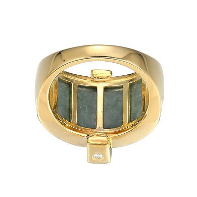 18k Gold Over Sterling Silver Green Jade & Lab-Created White Sapphire "Good Fortune" Ring