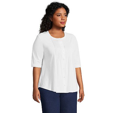 Plus Size Lands' End Elbow-Sleeve Pintuck Blouse