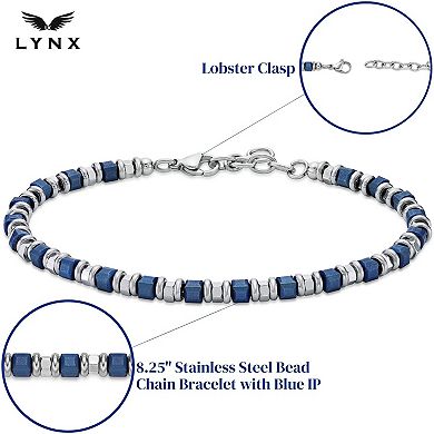 Men's LYNX Two-Tone Stainless Steel Blue Ion Plated Bead Chain Bracelet