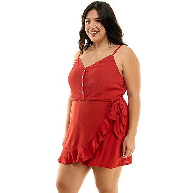 Juniors' Plus Size Lily Rose Ruffle Wrap Romper