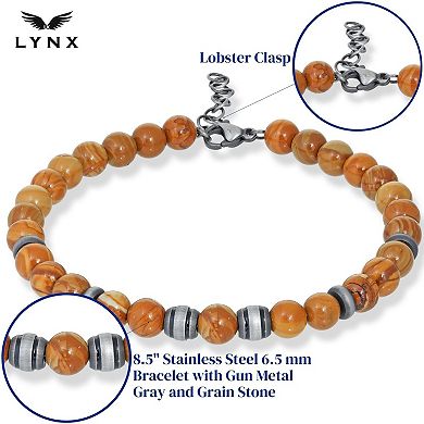 Men's LYNX Stainless Steel Grain Stone Bead Bracelet