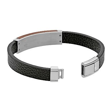 Men's LYNX Stainless Steel & Leather Bracelet With Carbon Fiber & Copper Bar