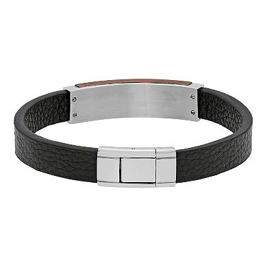 Men's LYNX Stainless Steel & Leather Bracelet With Carbon Fiber & Copper Bar