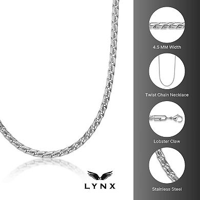 Men's LYNX Stainless Steel 20 Inch Twist Chain Necklace