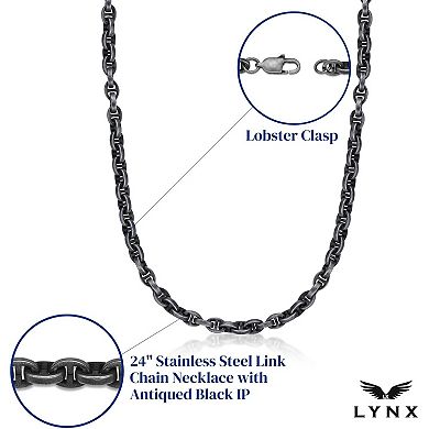 Men's LYNX Antiqued Black Ion Plated Stainless Steel Link Chain Necklace