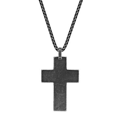 Men's LYNX Antiqued Black Ion Plated Stainless Steel Layered Cross Pendant Necklace