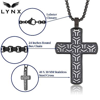 Men's LYNX Two-Tone Stainless Steel Patterned Cross Pendant Necklace