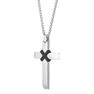 Men's LYNX Stainless Steel Black Ion Plated Center Cross Pendant Necklace