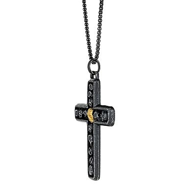 Men's LYNX Black & Gold Tone Ion Plated Stainless Steel Skull Cross Pendant Necklace