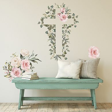 RoomMates Watercolor Floral Cross Peel & Stick Wall Decal