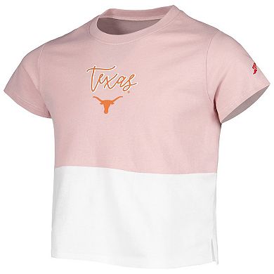 Girls Youth League Collegiate Wear Pink/White Texas Longhorns Colorblocked T-Shirt