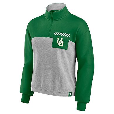 Women's Fanatics Branded Green/Heathered Gray Oregon Ducks Sideline to Sideline Colorblock Quarter-Zip Jacket