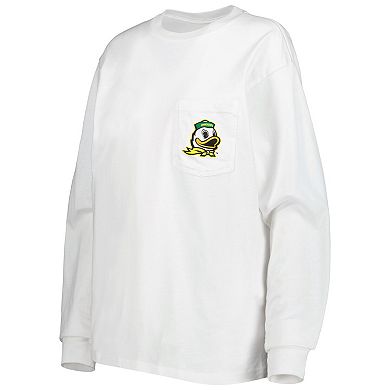 Women's League Collegiate Wear White Oregon Ducks Oversized Pocket Long Sleeve T-Shirt