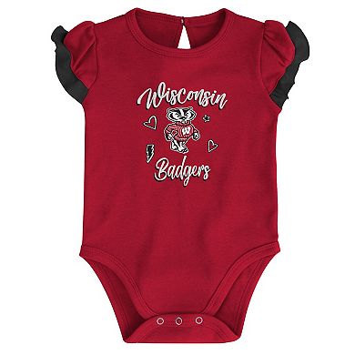 Girls Newborn & Infant Red/Black Wisconsin Badgers Too Much Love Two-Piece Bodysuit Set