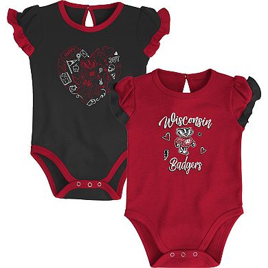 Girls Newborn & Infant Red/Black Wisconsin Badgers Too Much Love Two-Piece Bodysuit Set