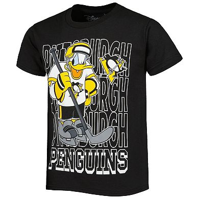 Youth Black Pittsburgh Penguins Disney Donald Duck Three-Peat T-Shirt