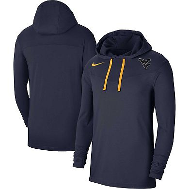 Men's Nike Navy West Virginia Mountaineers Off-Field Performance Long Sleeve Hoodie T-Shirt