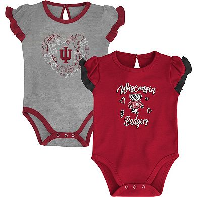 Girls Newborn & Infant Crimson/Heather Gray Indiana Hoosiers Too Much Love Two-Piece Bodysuit Set
