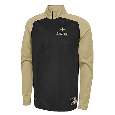 Men's New Era Black New Orleans Saints Combine Authentic O-Line Raglan Half-Zip Jacket