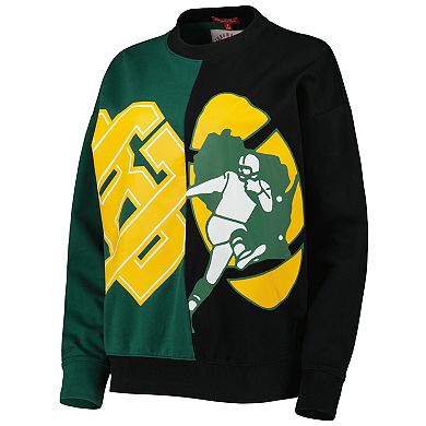 Women's Mitchell & Ness Green/Black Green Bay Packers Big Face Pullover Sweatshirt