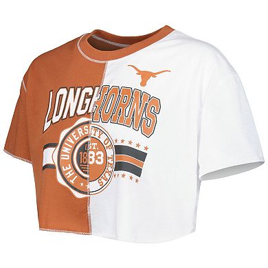 Women's ZooZatz Texas Orange/White Texas Longhorns Colorblock Cropped T-Shirt