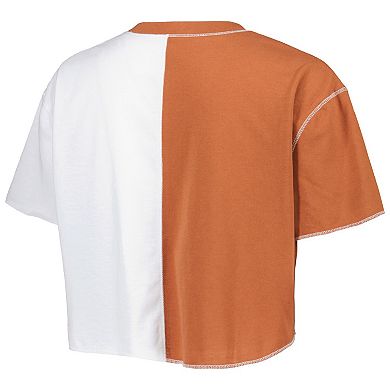 Women's ZooZatz Texas Orange/White Texas Longhorns Colorblock Cropped T-Shirt