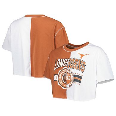 Women's ZooZatz Texas Orange/White Texas Longhorns Colorblock Cropped T-Shirt