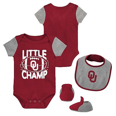 Newborn & Infant Crimson/Heather Gray Oklahoma Sooners Little Champ Bodysuit Bib & Booties Set
