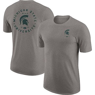 Men's Nike Heathered Gray Michigan State Spartans Logo 2-Hit Tri-Blend Performance T-Shirt