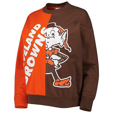 Women's Mitchell & Ness Orange/Brown Cleveland Browns Big Face Pullover Sweatshirt