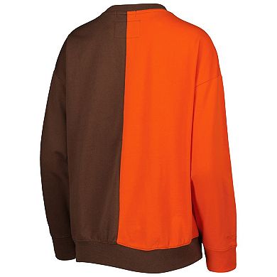 Women's Mitchell & Ness Orange/Brown Cleveland Browns Big Face Pullover Sweatshirt
