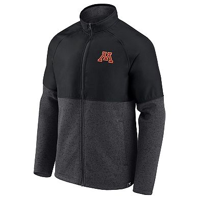 Men's Fanatics Branded Black/Heathered Charcoal Minnesota Golden Gophers Durable Raglan Full-Zip Jacket