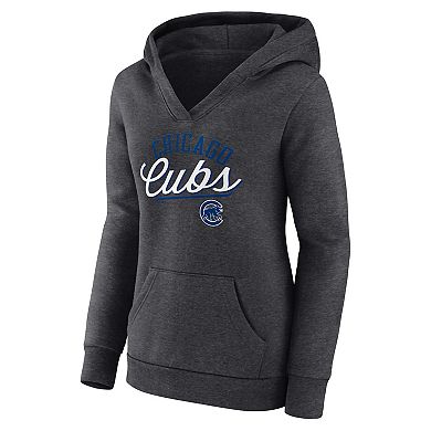 Women's Fanatics Branded Heather Charcoal Chicago Cubs Simplicity Crossover V-Neck Pullover Hoodie
