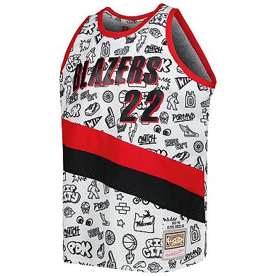 Men's Mitchell & Ness Clyde Drexler White Portland Trail Blazers 1991-92 Hardwood Classics Doodle Swingman Player Jersey