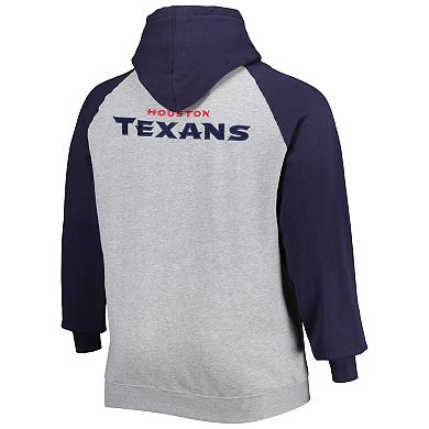 Men's Heather Gray Houston Texans Big & Tall Fleece Raglan Full-Zip Hoodie Jacket