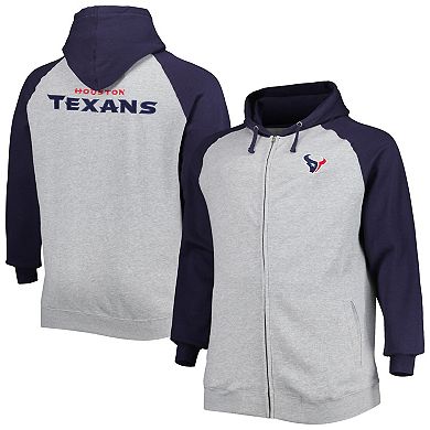 Men's Heather Gray Houston Texans Big & Tall Fleece Raglan Full-Zip Hoodie Jacket