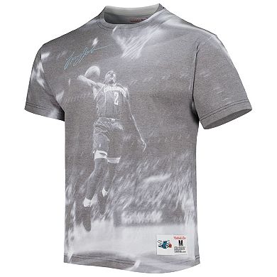 Men's Mitchell & Ness Larry Johnson Gray Charlotte Hornets Above The Rim Sublimated T-Shirt