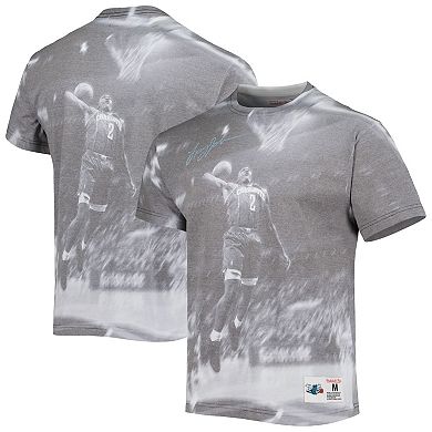 Men's Mitchell & Ness Larry Johnson Gray Charlotte Hornets Above The Rim Sublimated T-Shirt