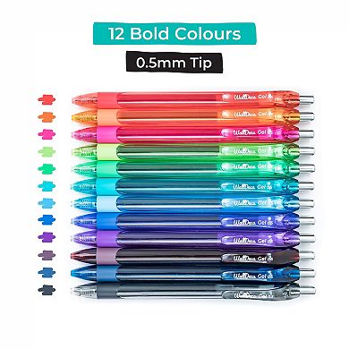 Walldeca Gel Pens , 12 Count, Fine Point Tip (0.5mm), Assorted Rainbow Colors, Retractable