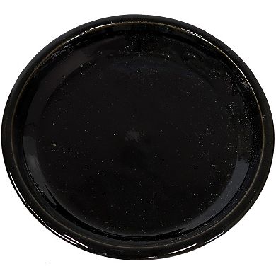 Sunnydaze Glazed Ceramic Planter Saucers - 9" - Obsidian - Set of 2