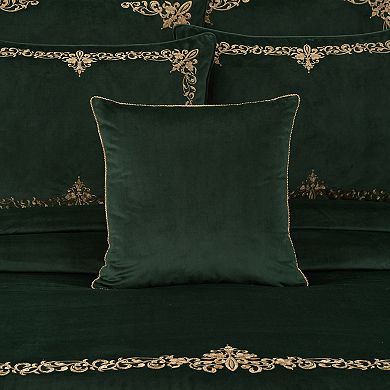 Five Queens Court Nicholas Evergreen 18" Square Embellished Decorative Throw Pillow