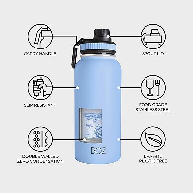 Boz Stainless Steel Water Bottle Xl (1 L / 32oz) Wide Mouth Double Wall Insulated (white)