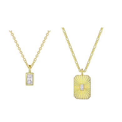 14k Gold Over Silver Cubic Zirconia Baguette Double Pendant Necklace Set